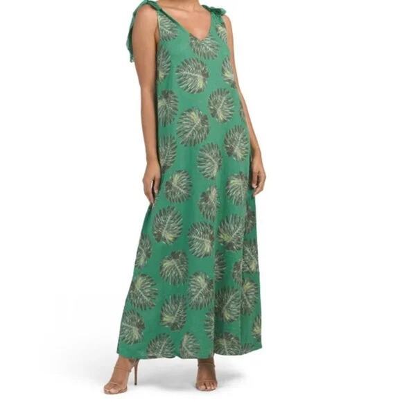 Anthropologie Dresses & Skirts - NWT CRISTINA VERGANI Italian Linen Tie Shoulder Palm Print Maxi Dress